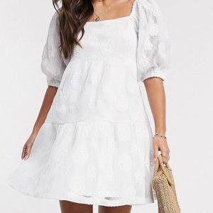 ASOS Embroidered Lace Mini Smock Dress WHITE